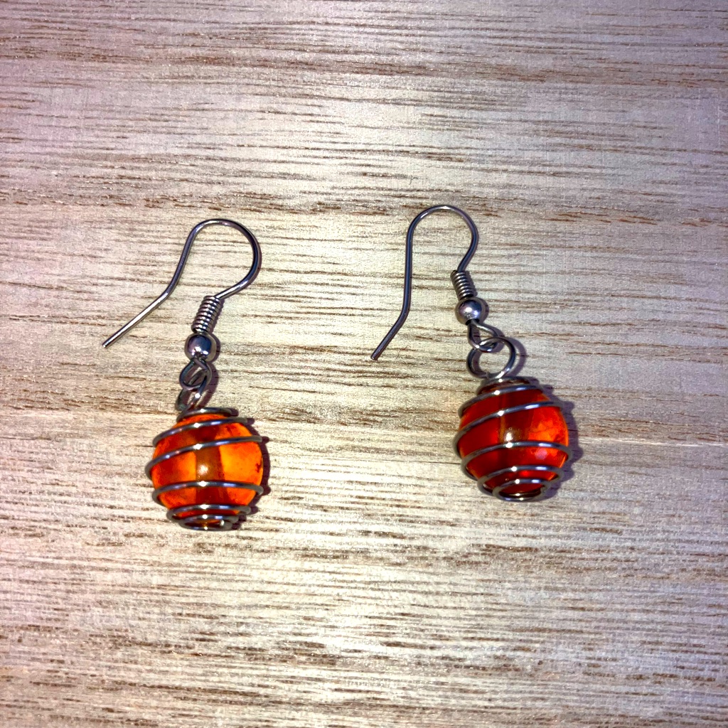 Vintage Whimsy Amber/Orange Colored Swirly Earrings
